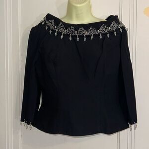 Vintage 60s dressy beaded &‎ sequined black blouse